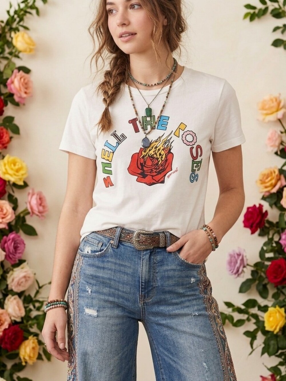 Grateful VINTAGE Smell The🌹Roses🌹 Tee Size S